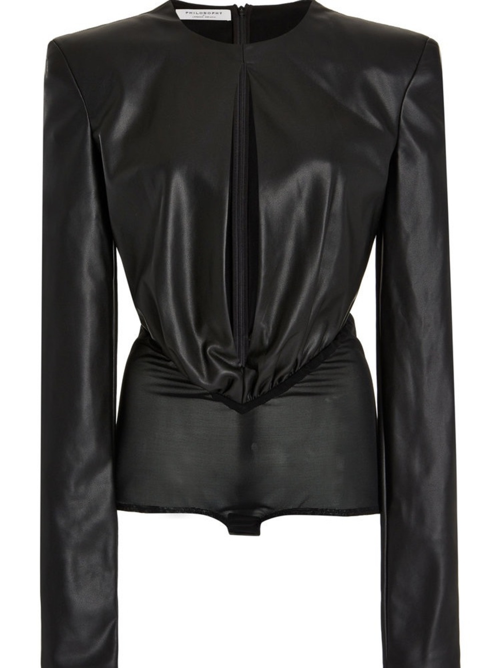 Philosophy di Lorenzo Serafini Black Faux Leather Long-Sleeve Bodysuit Size 8